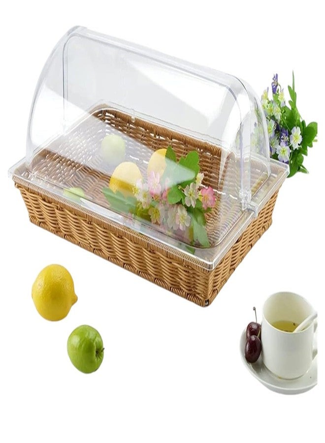 PAUL SONS Commercial Professional Restaurant Cafe Self Serve Bread Basket/Pastry Donut/Cookie Display Wicker Basket Case Countertop Rectangle with lid 21x13x3 (Pack of 1Pc) - Image 1